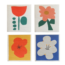 Longwu Kitchen Cloth, Cellulose Dish Towels, 4 Pieces, 6.7 x 7.9 inches (17 x 20 cm), Original Design, Sponge Wipe, Natural Fiber, Water Absorbent, Quick Drying, Antibacterial