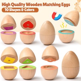 Atoylink Wooden Matching Eggs Toys for Toddlers 3-5 with Magnetic Shape Sorter, Montessori Sensory Educational Toys for Kids, Sorting Games Motor Skill Easter Birthday Gift for Boys Girls