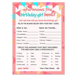 Yangmics Direct Who Knows The Birthday Girl Best, Birthday Girl Games - 20 Game Cards