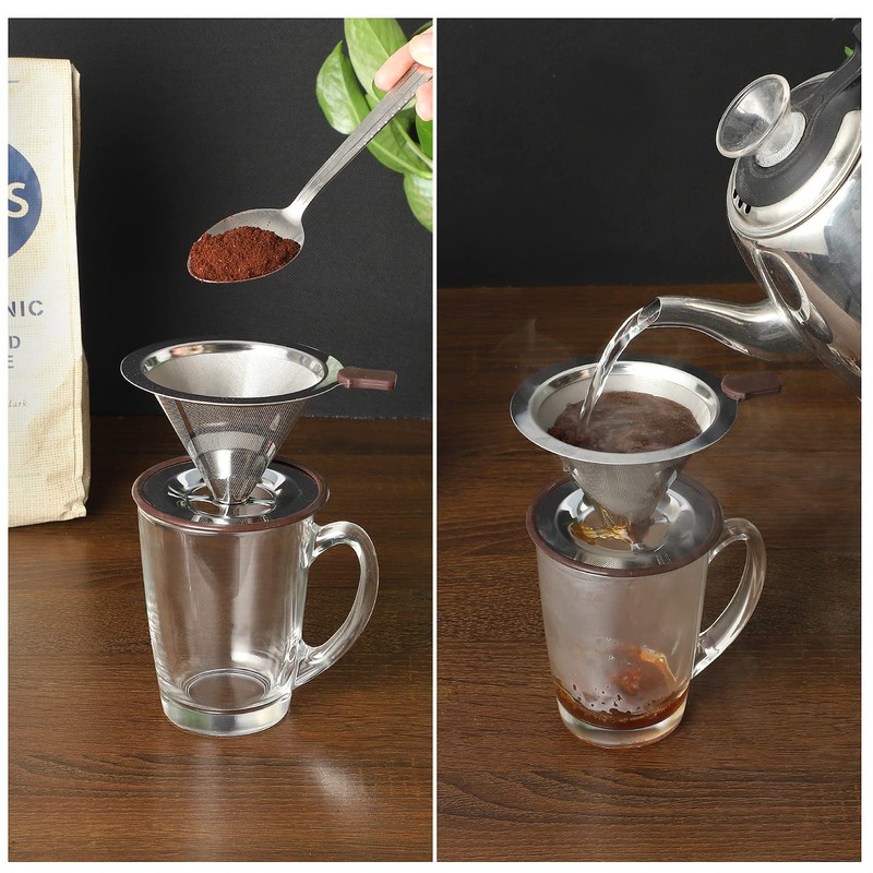 RealPero Pour Over Coffee Dripper, Reusable Paperless Coffee Filter,Professional Stainless