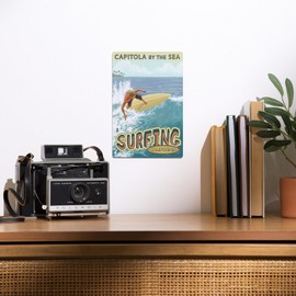 Lantern Press 6x9 Inch Metal Sign, Capitola, California, Capitola By the Sea Surfer Scene