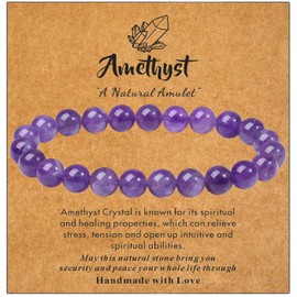 MAIBAOTA Amethyst Bracelet for Women, 8 mm Natural Gemstone Purple Bracelet, Healing Crystal Bracelet, Crystal Jewelry Gifts for Mom, Mothers Day Gifts, Round Gemstone Beaded Bracelets