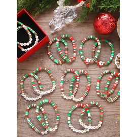 Huquary Christmas in July Bracelets Bulk Summer Christmas Polymer Clay Beaded Bracelets Joy Noel Merry Holly Hohoho Stretch for Summer Beach Holiday Party Friend Gifts