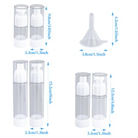 Pack of 6 Empty Airless Pump Dispenser, Cream Dispenser, Pump Dispenser, Portable Empty Refillable Vacuum Travel Bottles for Filling, Travel Set, Cosmetics for Lotion, Cream, Gel, Shampoo with 3