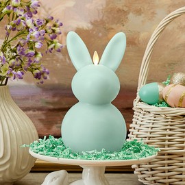 Luminara Easter Bunny Candle- Fresh Mint 4.5" x 4.5" x 8.5"- Flameless Real-Flame Holiday-Inspired Decor- AA Batteries- Flickering LED Flame