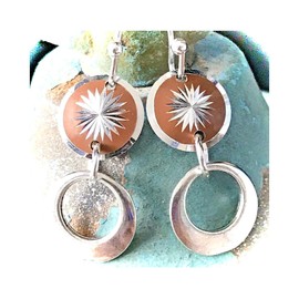 Camel Brown and Silver Dangle Earrings. Jewelry Earrings for Women #3298FE3