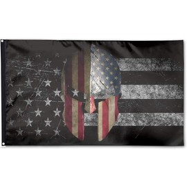American Spartan Warrior Helmet 3x5ft Flag - UV Fade Resistant Double Printed and Double Stitched 150D Polyester banner
