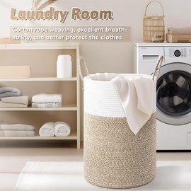 Artfeel Laundry Basket,Woven Cotton Rope Laundry Hamper,100L for Decorative Storage of Dirty Clothes,Toys and Blankets in Bathroom,Baby Room and Living Room