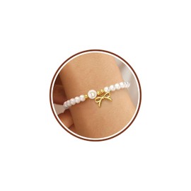 Pearl Beaded Bracelets for Women Dainty Bow Bracelets Wedding Gifts for Newlyweds Birthday Gifts Non Tarnish Jewelry Letter D
