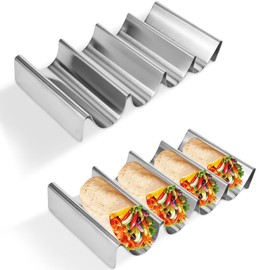 YYTECH 2 Stück Taco Halter, Edelstahl Hotdog Halter, Taco Ständer, Gewelltes Taco-Tablett Hält Familien Partys Picknick Taco Rack für Halten Tacos,Hot Dogs,Sandwiches und Pfannkuchen, Silbrig