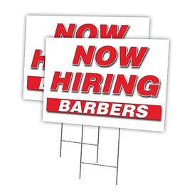 Now Hiring Barbers 2 Pack of 18" x 24" Yard Sign & Stake | Advertise Your Business | Stake Included Image On Front Only | Made in The USA