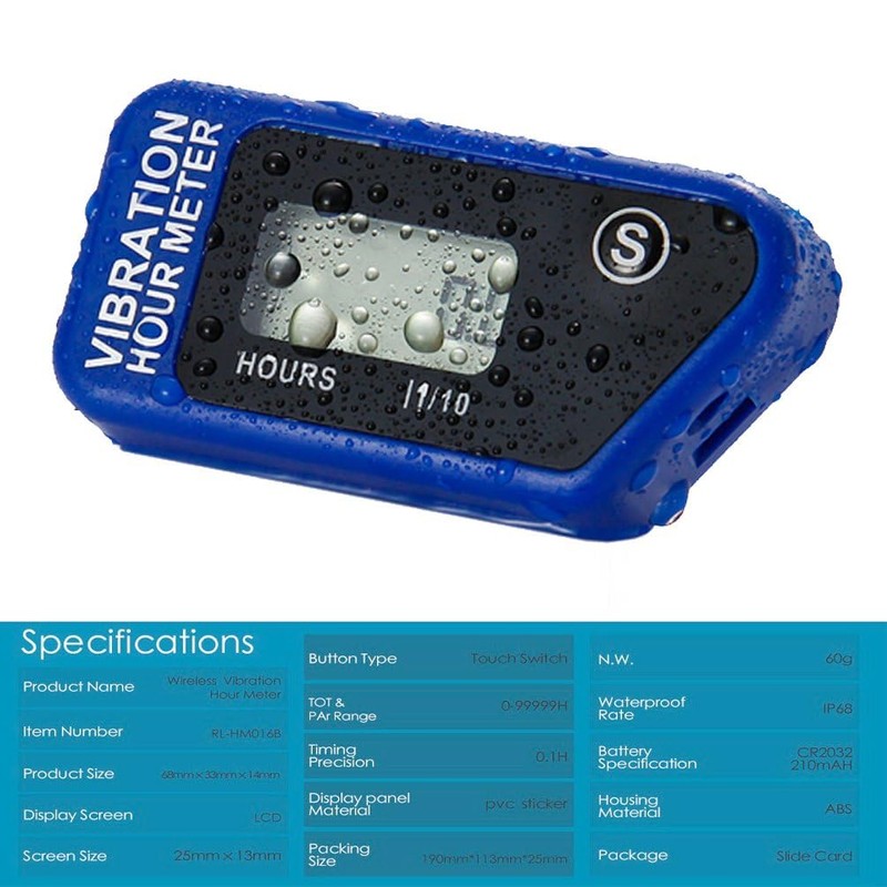 Digital Engine Hour Meter Fully Waterproof Resettable Vibration Hour Wireless