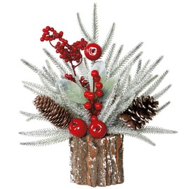 MEIVINES 13.7Inch Small Christmas Tree Mini Tabletop Christmas Tree Decorations Artificial Potted Christmas Tree with Red Berry Apple Pinecone for Home Party Holiday Christmas Decor Indoor