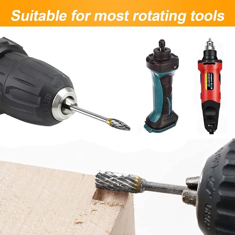 10Pcs Long Carbide Burr Set,Double Cut Carving Bits for Rotary