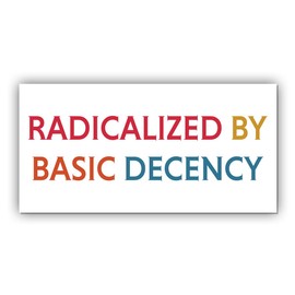 Magnet Sticker Radicalized by Basic Decency Classic Magnetic Retro Subtle Leftist Social Justice Human Rights Democrat White Magnet for Bumper, Refrigerator, Cruise Door, Car, Truck 7.5x3.75in