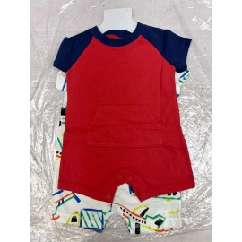 Carter's Carters Baby Boys 6 Months Snap On Romper White W/ Vehicles Red 2 Pack AM33