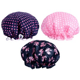 KissDate 3 Packs Double layer Shower Cap Waterproof Elastic Bath Cap for Women Shower Spa Salon