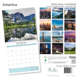 Dayplanner Publishing America Calendar 2025, Large Square Wall Calendar, 16 Month, America Gift Travel Calendar