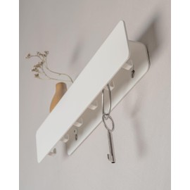 Kazai. Key Rack 'Kian' Minimalist Key Hook Design from Berlin Modern Key Holder with Metal Shelf Key Rack as Hallway Furniture for the Wall White