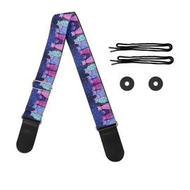 Suobstales Adjustable Guitar Strap for Electric/Acoustic Guitar/Bass with Leather Ends Shoulder Strap Instrument Accessories, 0 Art Galaxy Cat, One Size