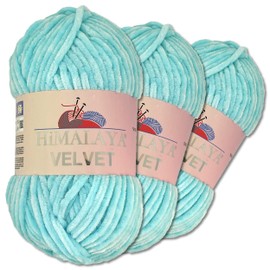 Wohnkult Himalaya 3 x 100 g Velvet Dolphin Wool 40 Colours to Choose From Chenille Knitting Yarn Fluffy Wool Shiny Accessory Clothing Blankets (90006 | Baby Blue)
