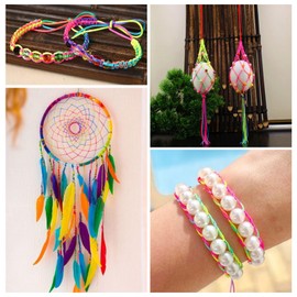 Spritewelry 9 Rolls 9 Colors Crafts Nylon Satin Cord 0.8mm Rainbow Braided Cord String for Bracelet Making Colorful Segment Dyed Polyester Thread for Beading Crafts Stitching Bookbinding