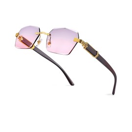 Pro Acme Rimless Rectangle Sunglasses for Men Women Square Shade Eyewear Frameless y2k Glasses (Grey Pink)