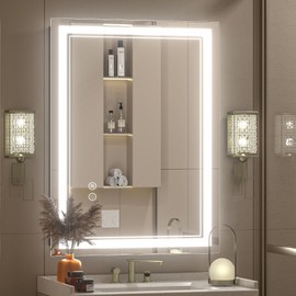 OKPAL 24x32 Lighted LED Bathroom Mirror with Lights, Lighted Vanity Mirror for Wall, Dimmable, Anti-Fog, Shatter-Proof, 3 Colors, ETL Listed, Horizontal/Vertical
