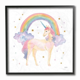 The Kids Room by Stupell Cute Unicorn Kids Nursery Rainbow Watercolor Design Black Framed Wall Art, 12 x 12, Multi-Color