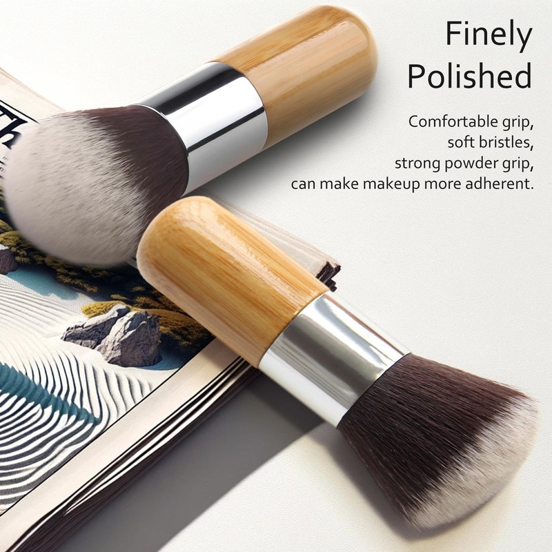 2 Piece Professional Kabuki Foundation Brush Set: Flat & Angled