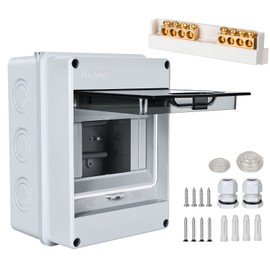 Surface-Mounted Fuse Box, IP65 with 1 Row, 5 Modules, Brass Terminals, Distributor, Small Distribution Unit, Surface-Mounted Sub-Distribution for Wet Rooms, Gardens, Outdoors, Villas, Charging