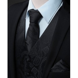 Enlision Men's Paisley Floral Wedding Party Jacquard Waistcoat&Necktie and Pocket Square Vest Suit Set Black