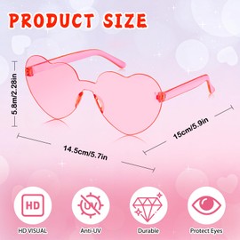 SelfTek 10 Pcs Pink Heart Glasses Rimless Heart Sunglasses Love Heart Shaped Glasses Transparent Colored Heart Glasses Multipack Fashion Funky Eyewear for Women Men Kids
