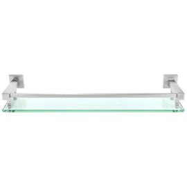 QWORK Modern Tempered Glass Wall Mount Shelf, 8mm Clear Glass Brushed Nickel SUS304 Stainless Steel, 20” Length, High Weight Capacity