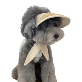 MuYaoPet Handmade Straw Dog Sun Protection Hat Baseball Cap,Adjustable Pet Visor Cap Beach Party Hat for Small Medium Dog Like Yorkie Chihuahua Bulldog Corgi (Small, Beige)