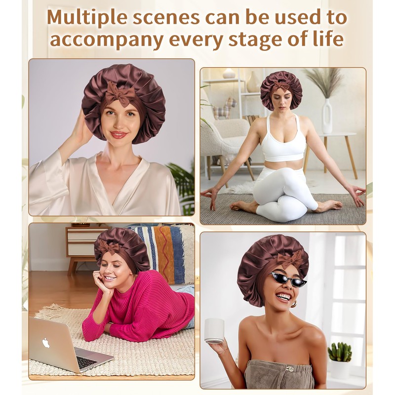 WELROG Silk Bonnet Sleep Cap, 100% Mulberry Silk Bonnet, Sleep