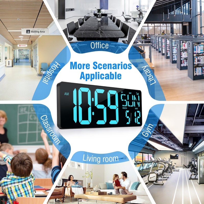 TXL 17.2" Large Digital Wall Clock Bluetooth Sync Time, LED