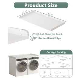 Piskyet Washer Dryer Countertop,Laundry Countertop with Edge Rails,27.5" Depth x 54" Wood Countertop for Washer Dryer,Laundry Machine Topper for Laundry Room Organization (White)