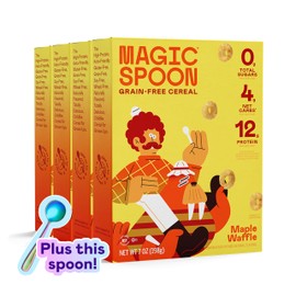 Magic Spoon Cereal - Maple Waffle 4-Pack of Cereal and Spoon - Keto & Low Carb Lifestyles, Gluten & Grain Free, High Protein, 0g Sugar