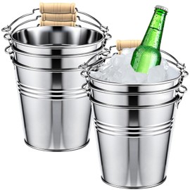 Zopeal 6 Pcs Large Metal Bucket Beer Bucket Galvanized Steel Pail with Handle for Gifts Basket Ice Candy Party(5 x 4.7 x 3.5 Inch,Silver)