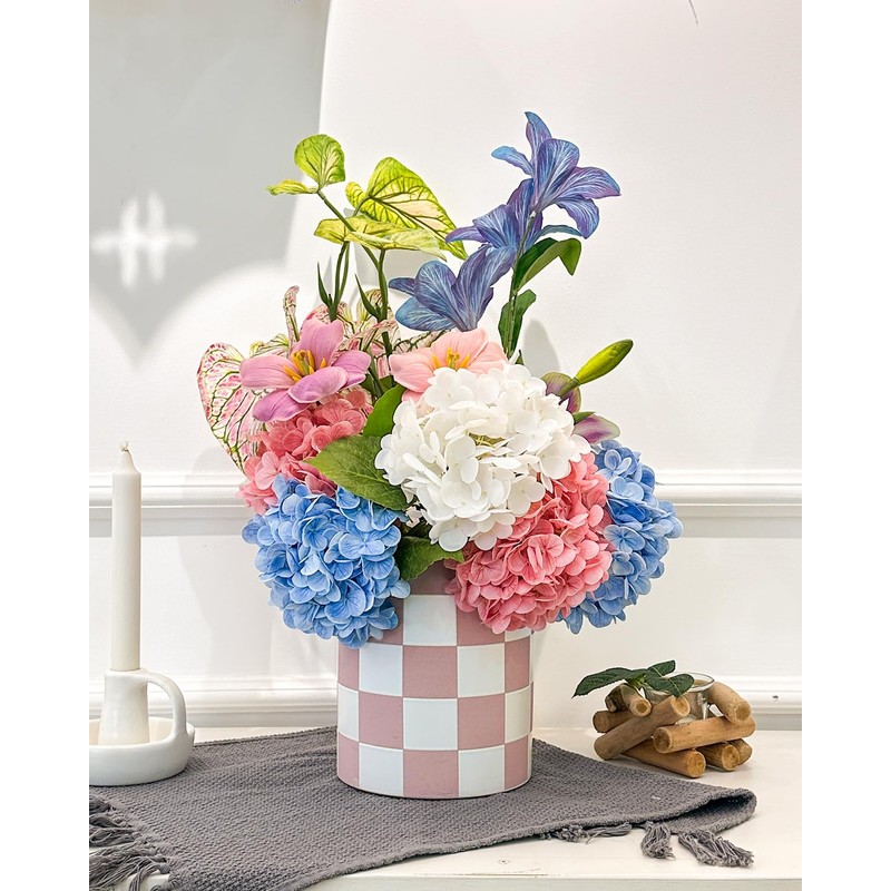 Swkien Utensil Holder，7.2 Inch Checkered Utensil Holder, Ceramic Cooking Utensil