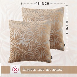 HPUK Leaf Cut Velvet Throw Pillow Covers Pack of 2, 18x18 Inch Accent Cushion Covers for Living Room, Bedroom, Decorative Pillow Covers for Couch, Sofa, Chair, Brown