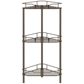 HuggieGems 3 Tier Floor Standing Corner Shower Caddy Organizer Shelf with Hooks, Bathroom Shelves Stand Rack, Bronze