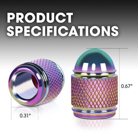 DNA MOTORING Car Tire Valve Stem Caps Bullet Style Anodized Aluminum Wheel Air Valve Dust Cover, 4 pcs/Pack, Rainbow Color, VCAP-RT-108-RB