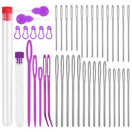Bupete 42 Pcs Large Eye Blunt Yarn Needles Set, Darning Needles for Yarn, Crochet Needle, Plastic Needles, Tapestry Needles with Curved Darning Needles Knitting Needles for Sewing