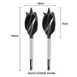 hsawbit 2pcs x 38mm x 165mm Wood Drill Bit, Auger Drill Bits for Wood 1/4 Inch Hex Shank Woodworking Hole Drill Bit
