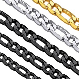 Black Figaro Chain for Men 6MM 18 inch Stainless Steel Figaro Link Chain Choker Necklace for Women