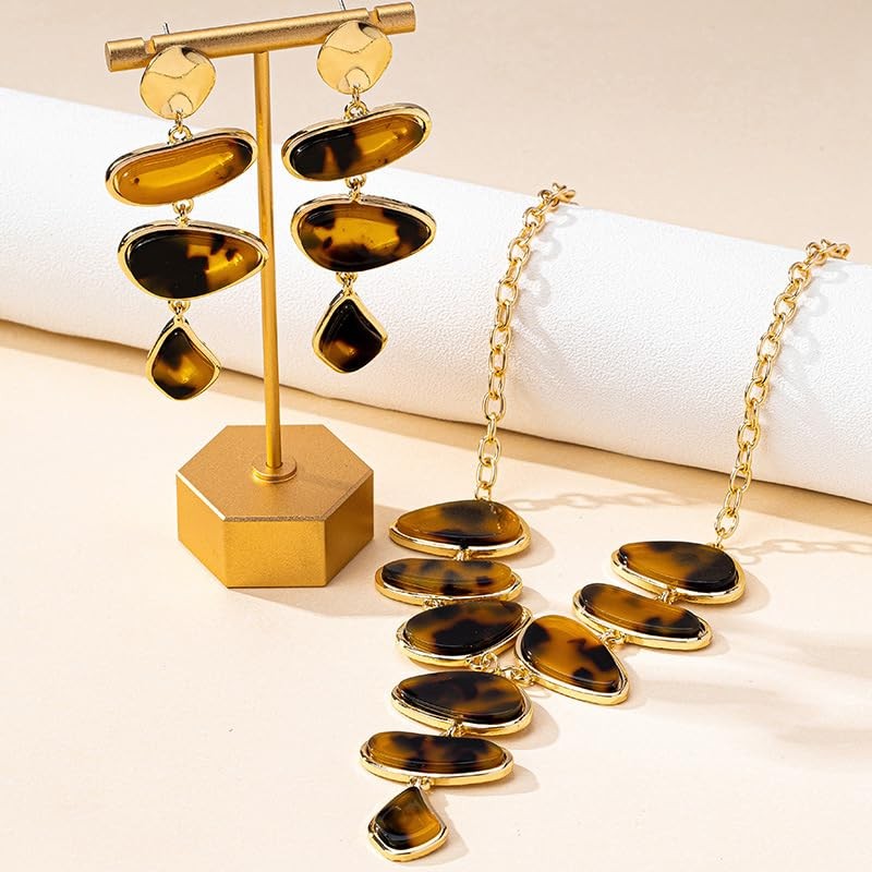 NOVYRA Leopard Earrings Necklace for Women Chunky Acrylic Leopard Irregular
