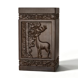 Dletay 6 Inches Urns for Human Ashes Wooden Decorative Cremation Urn for Adult Male Female Deer Memorial Ashes Keepsake Burial Box Funeral