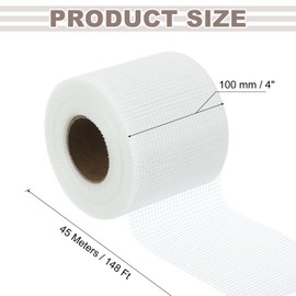 uxcell Drywall Joint Tape, 4" x 148Ft Self-Adhesive Fiberglass Cement Board Mesh Tape, Crack Patch Fabric for Wall Sheetrock Ceiling Crack Repairing Strengthening, White